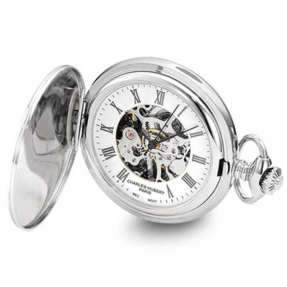 Charles Hubert Chrome-finish Shield Design 47mm Pocket Watch, Item W8620 by The Black Bow Jewelry Co.
