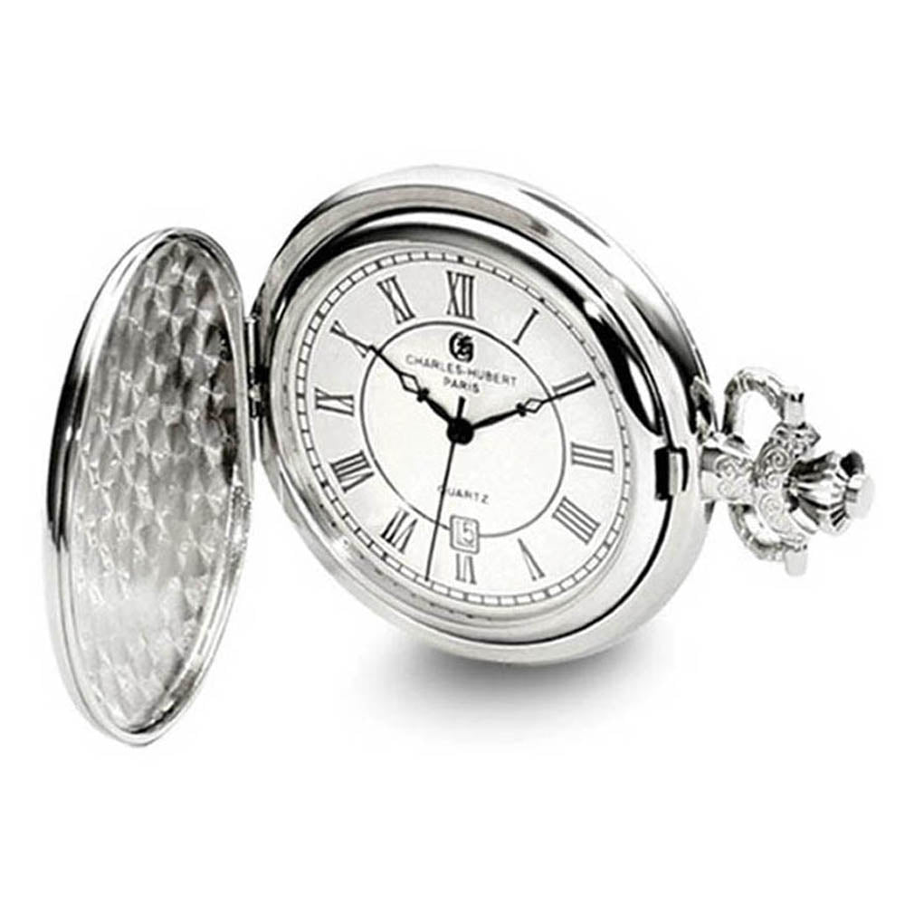 Charles Hubert Chrome-finish Oval Shield Design Pocket Watch 47mm, Item W8623 by The Black Bow Jewelry Co.