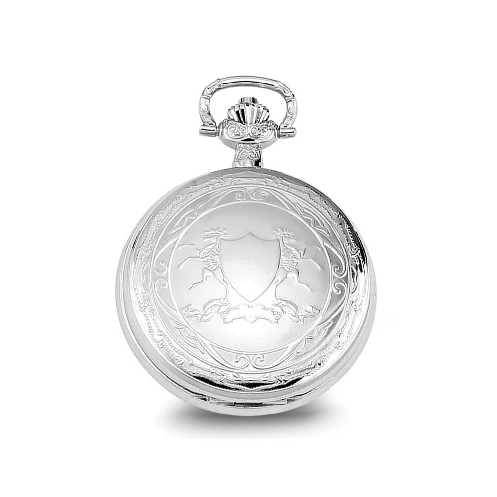 Alternate view of the Charles Hubert Chrome-finish Unicorn Shield Pocket Watch by The Black Bow Jewelry Co.
