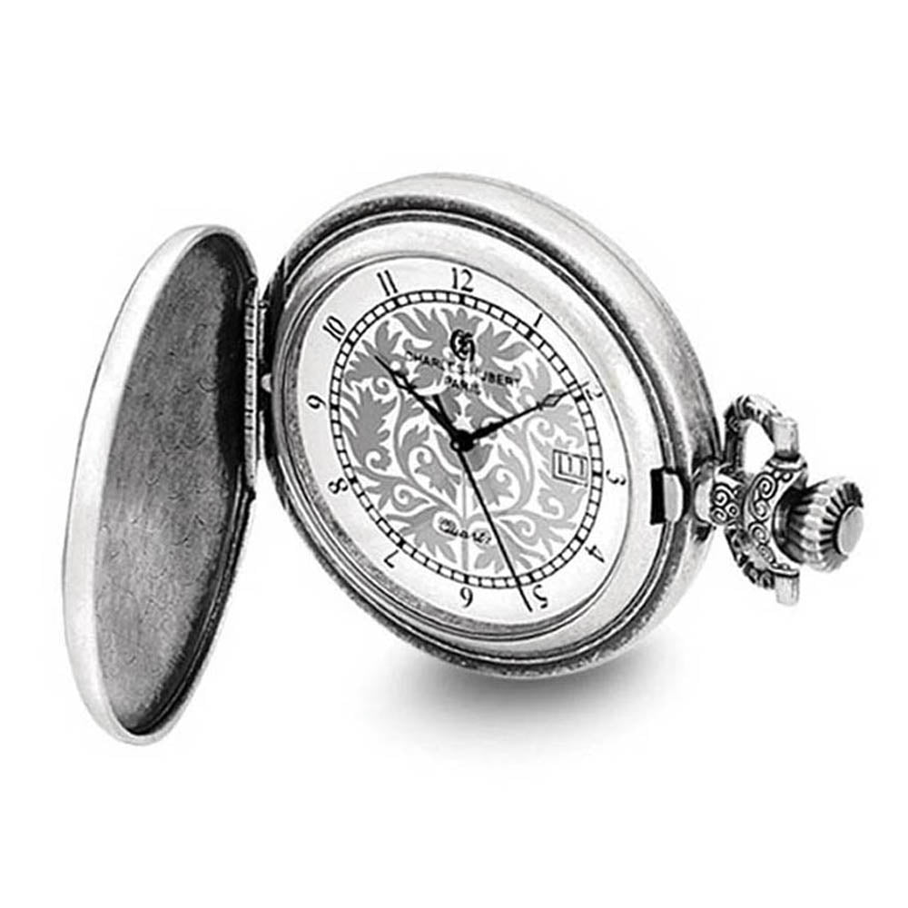 Charles Hubert Antiqued Floral Design Analog Pocket Watch 44mm, Item W8625 by The Black Bow Jewelry Co.