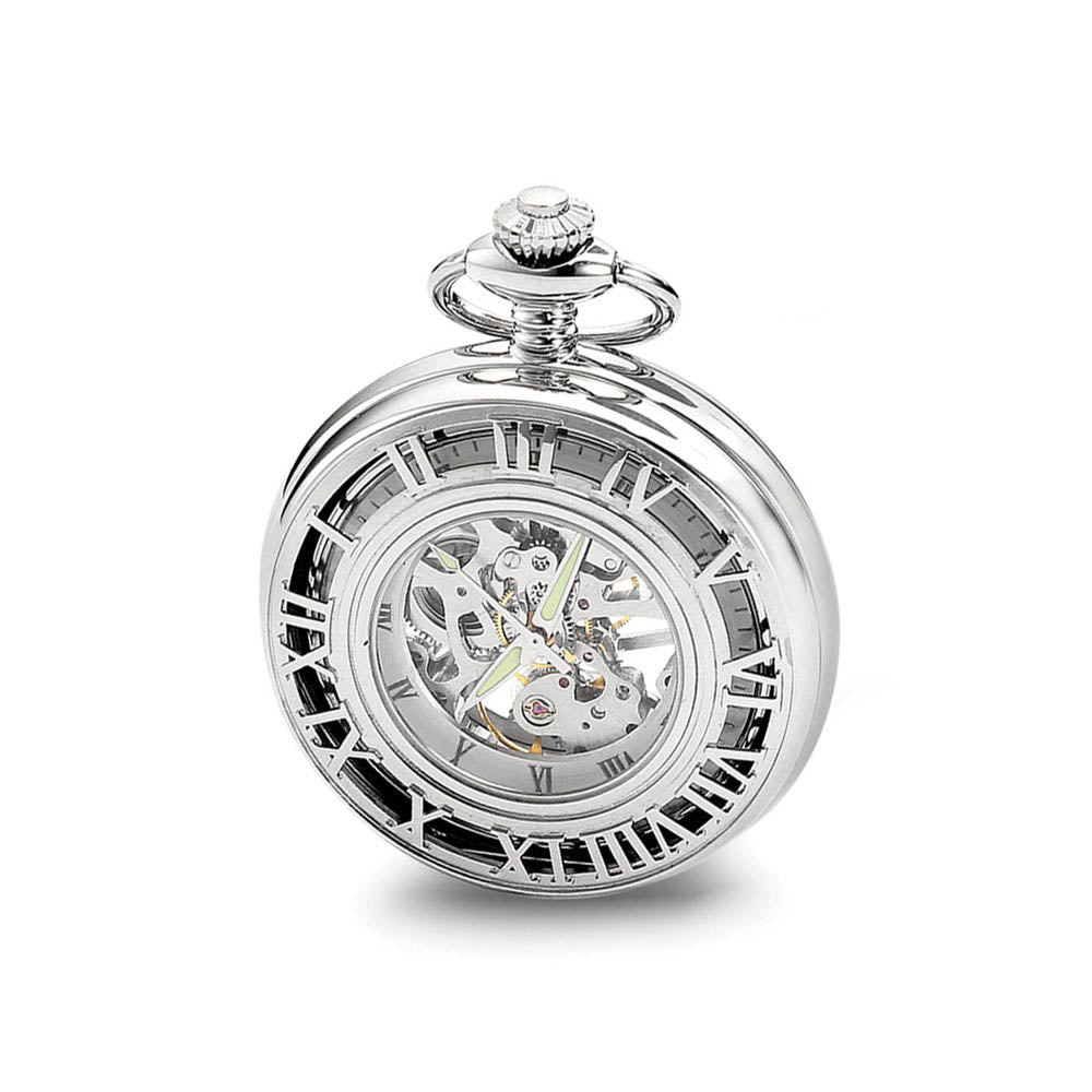 Alternate view of the Charles Hubert Chrome-finish Skeleton Case Pocket Watch by The Black Bow Jewelry Co.