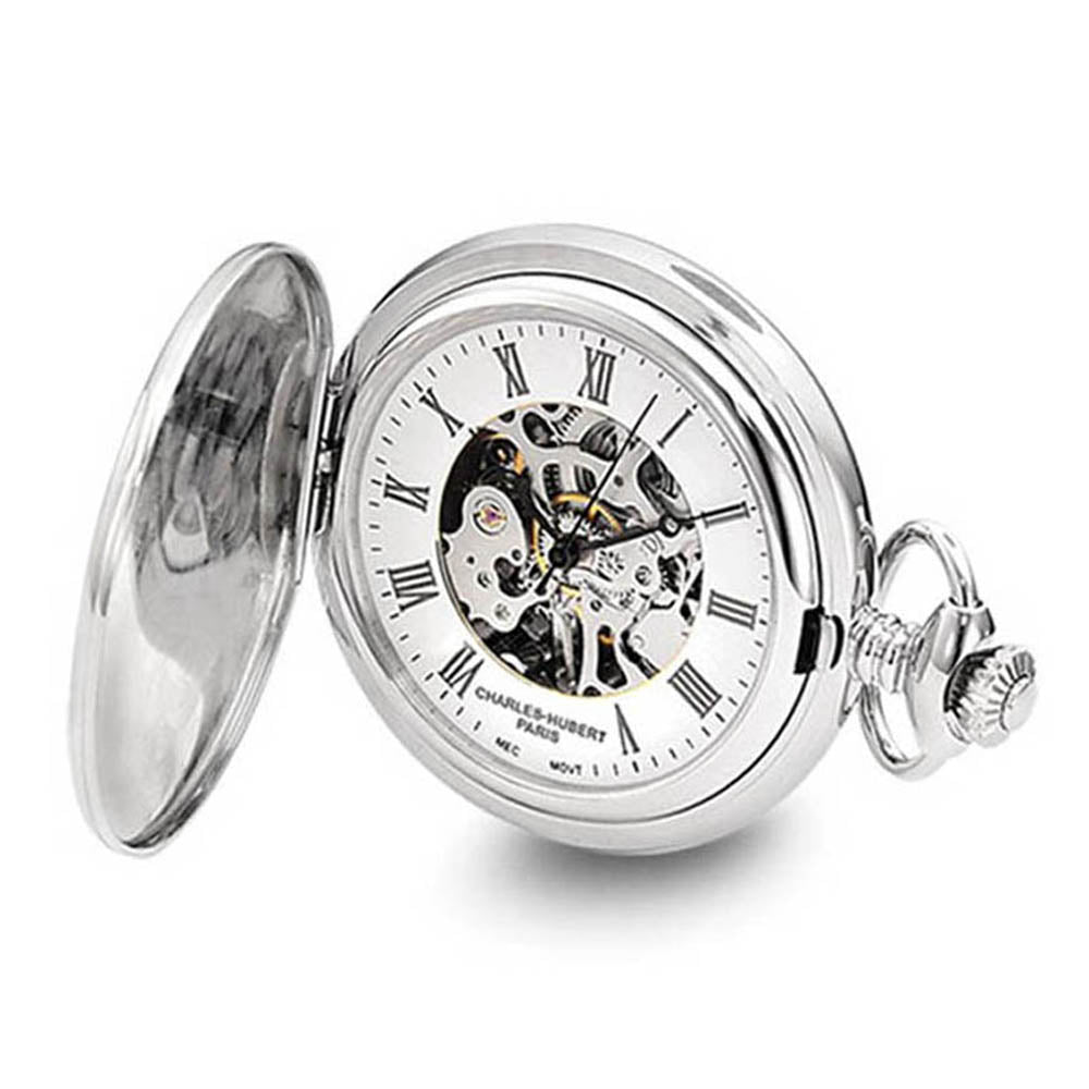 Charles Hubert Chrome-finish Oval Textured Design Pocket Watch 47mm, Item W8630 by The Black Bow Jewelry Co.