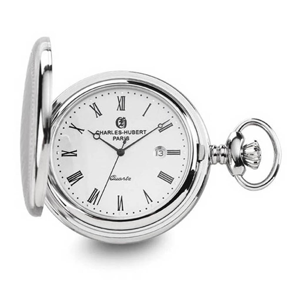 Charles Hubert Stainless Steel Oval Design Pocket Watch, Item W8632 by The Black Bow Jewelry Co.