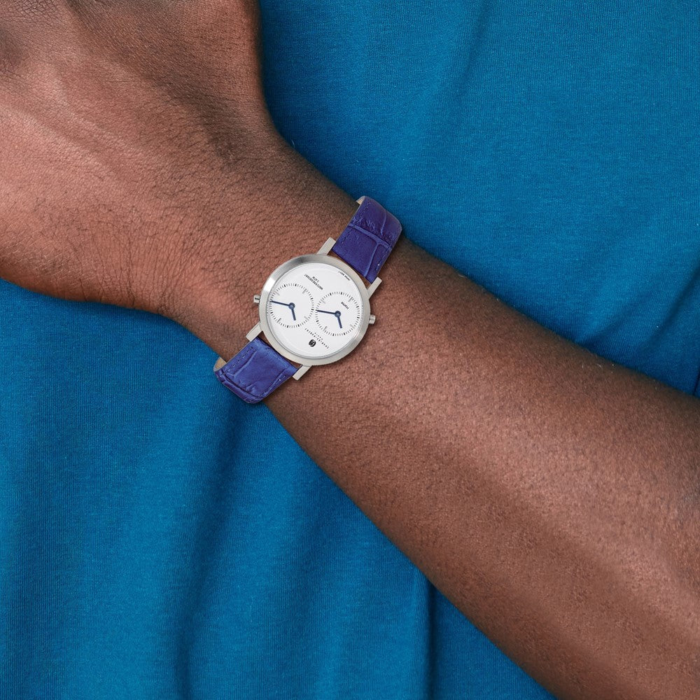 Alternate view of the Charles Hubert Mens Stainless Leather Band 37mm Dual Time Watch by The Black Bow Jewelry Co.