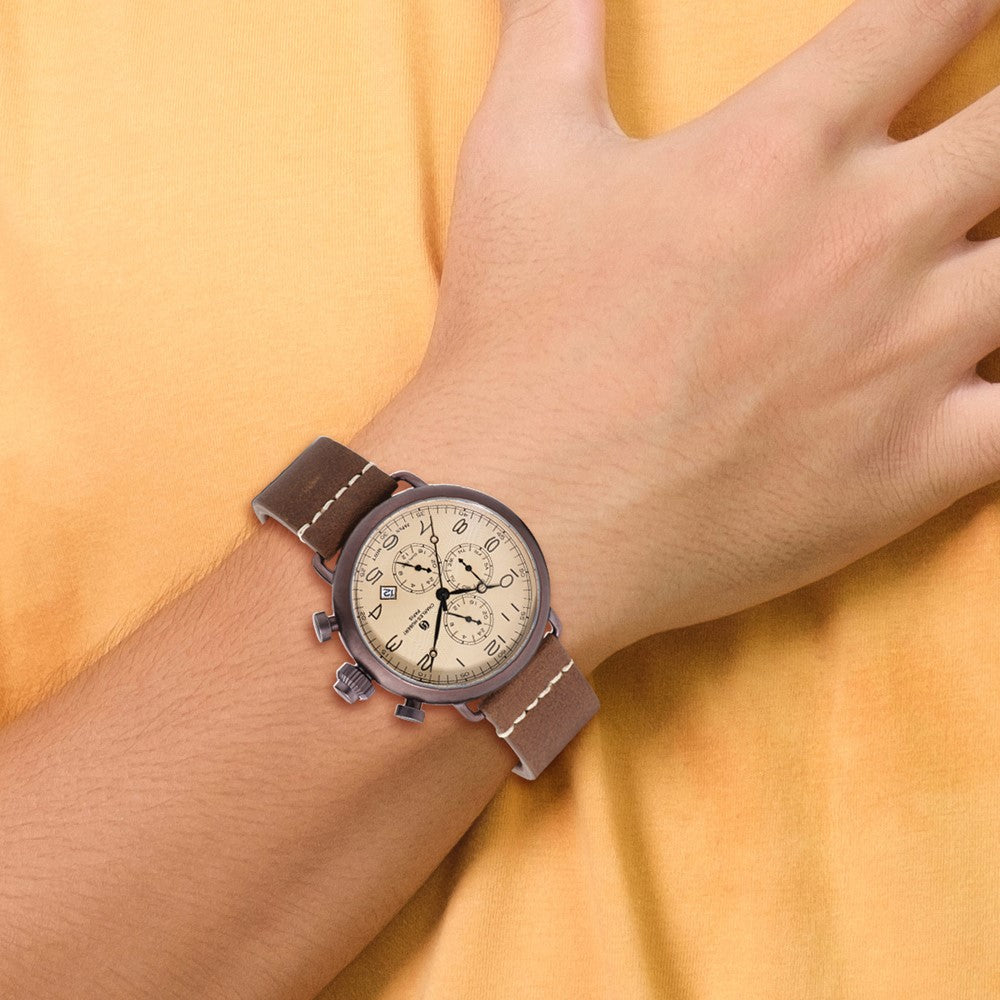 Alternate view of the Charles Hubert Mens IP Brown Leather Band 46mm Dual Tme Watch by The Black Bow Jewelry Co.