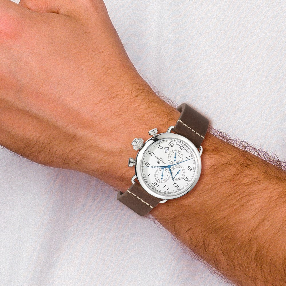 Alternate view of the Charles Hubert Men's Stainless Brown Leather Band 46mm Dual Time Watch by The Black Bow Jewelry Co.