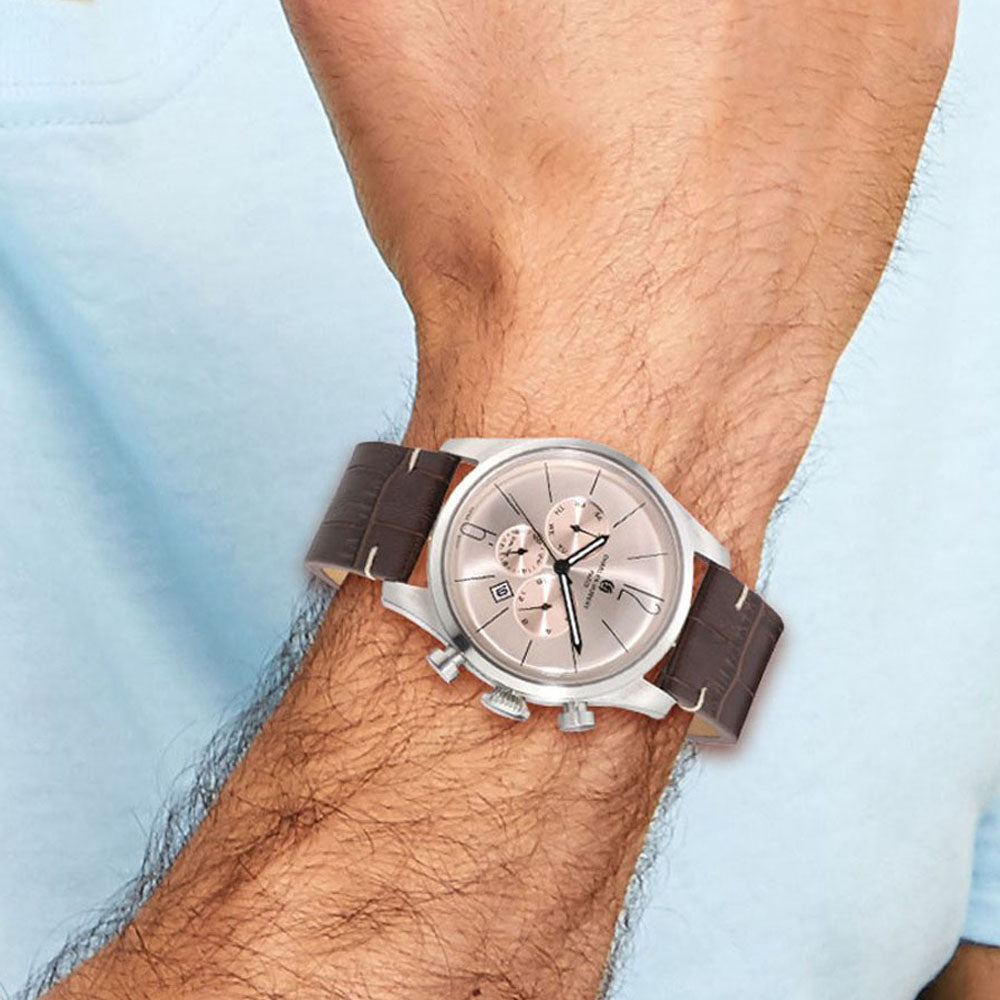 Alternate view of the Charles Hubert Mens Stainless Brown Leather Band Dual Time 46mm Watch by The Black Bow Jewelry Co.