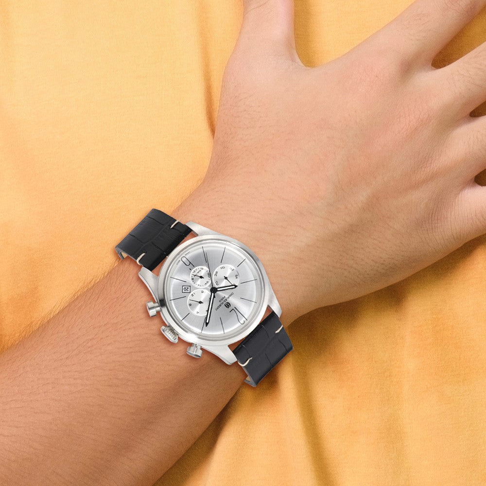 Alternate view of the Charles Hubert Mens Stainless Leather Band 46mm Dual Time Watch by The Black Bow Jewelry Co.