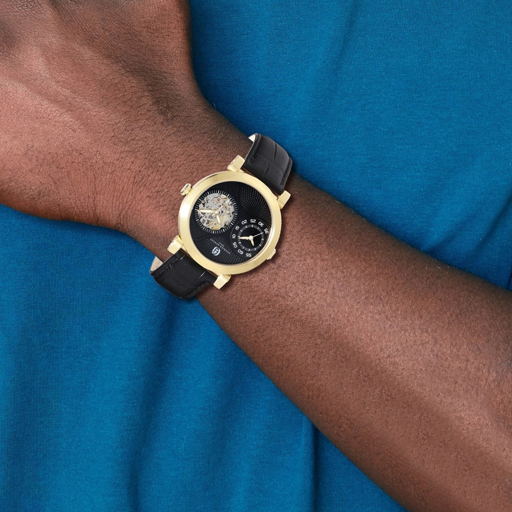 Alternate view of the Charles Hubert Mens IP-plated Leather 46mm Dual Tme Watch by The Black Bow Jewelry Co.