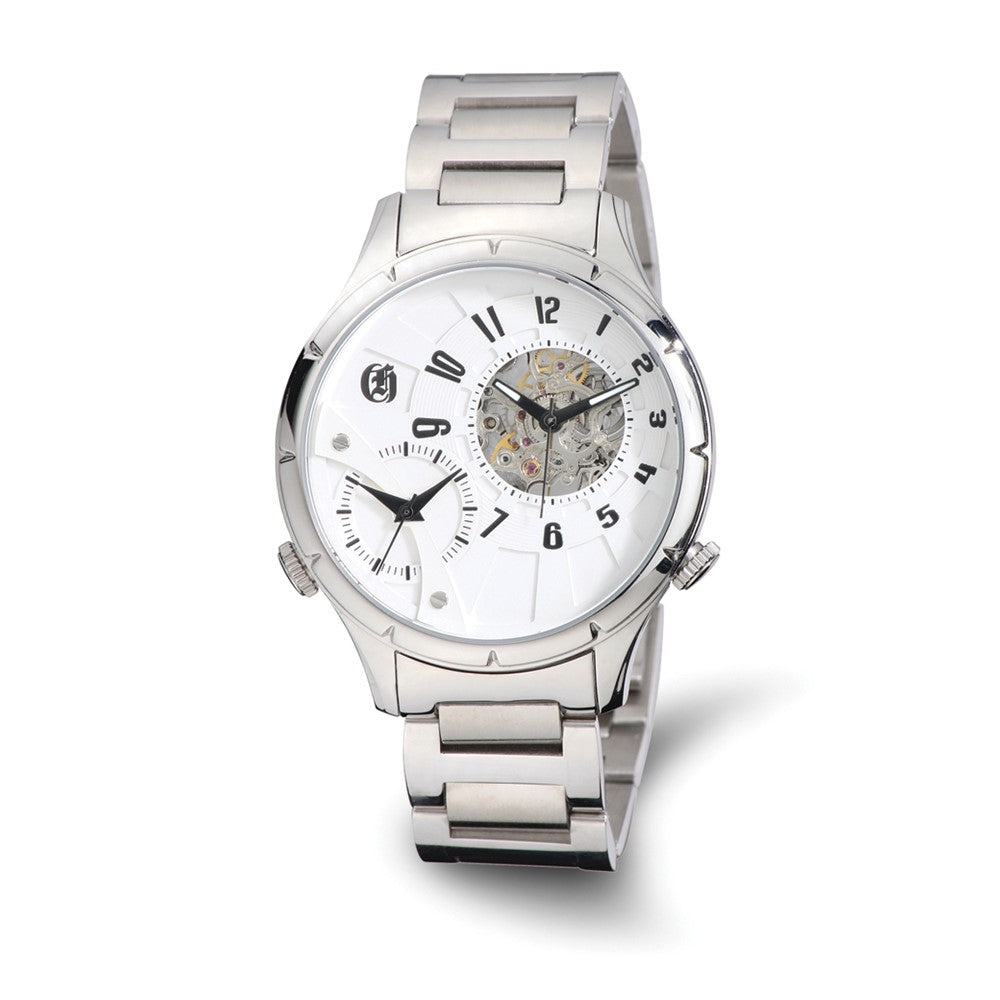 Charles Hubert Mens Stainless 44mm Dual Time White Dial Watch, Item W8651 by The Black Bow Jewelry Co.