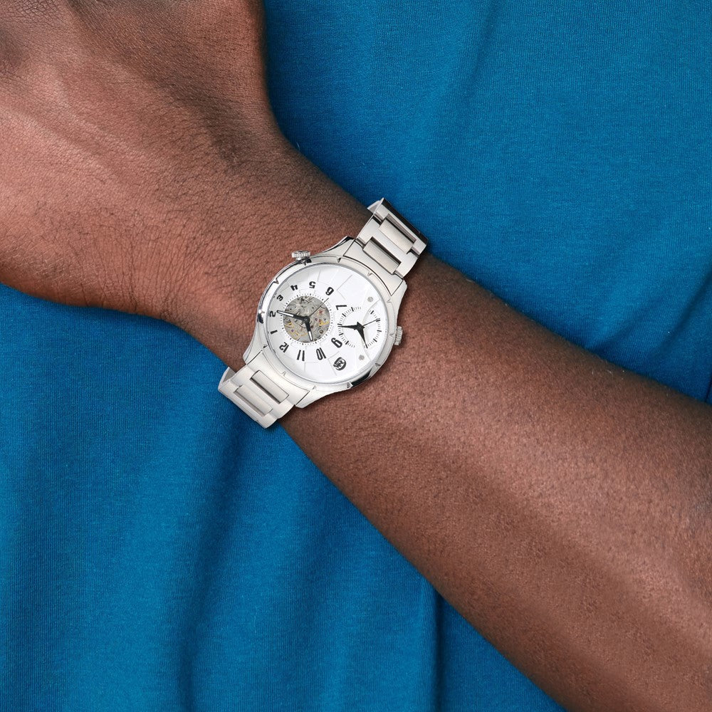Alternate view of the Charles Hubert Mens Stainless 44mm Dual Time White Dial Watch by The Black Bow Jewelry Co.