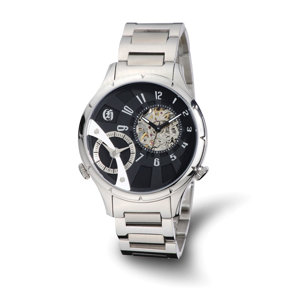 Charles Hubert Mens Stainless 44mm Dual Time Black Dial Watch, Item W8652 by The Black Bow Jewelry Co.