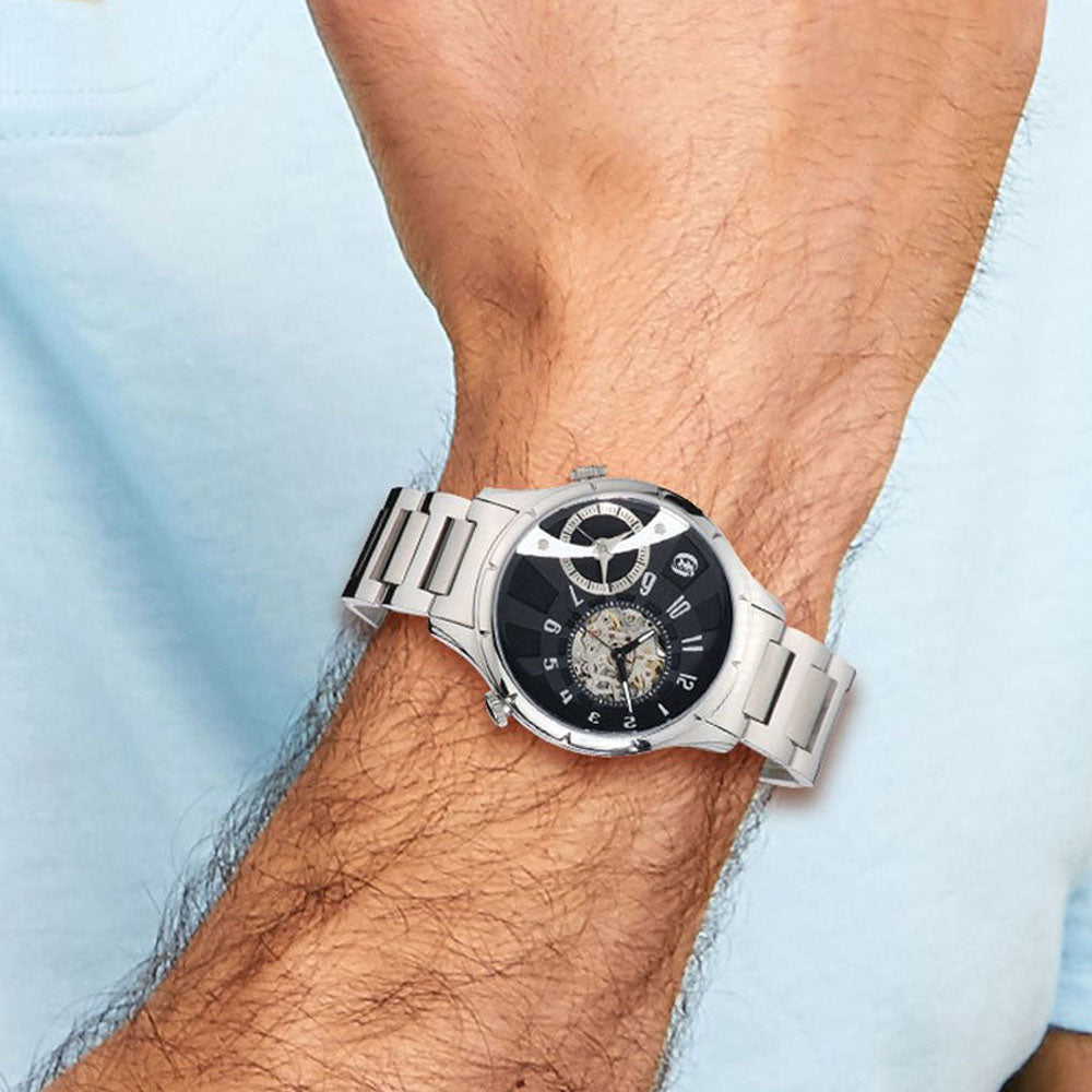 Alternate view of the Charles Hubert Mens Stainless 44mm Dual Time Black Dial Watch by The Black Bow Jewelry Co.