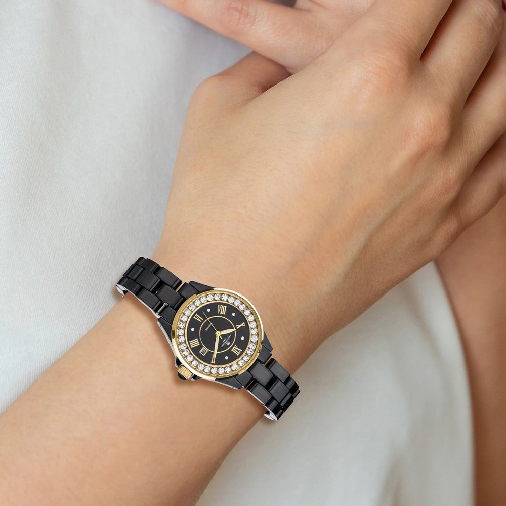 Alternate view of the Charles Hubert Ladies Crystal Bezel Black Ceramic Watch by The Black Bow Jewelry Co.