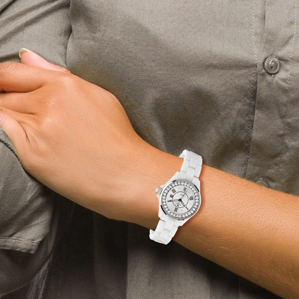 Alternate view of the Charles Hubert Ladies Crystal Bezel White Ceramic Watch by The Black Bow Jewelry Co.