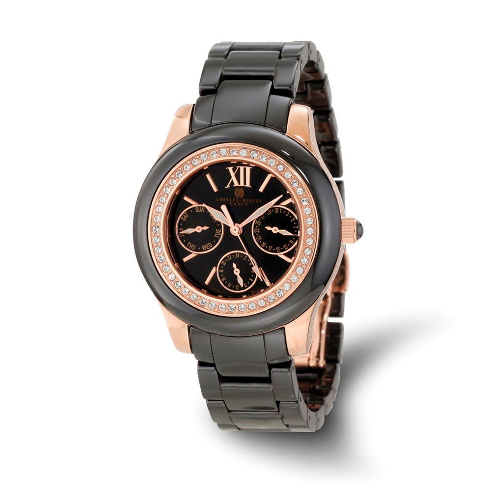 Charles Hubert Ladies Black Ceramic Multifunction 40mm Watch, Item W8666 by The Black Bow Jewelry Co.
