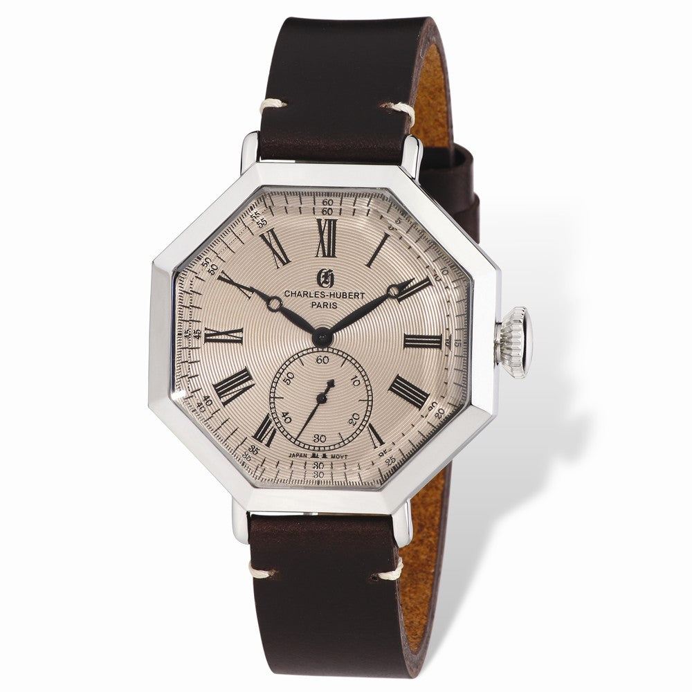 Charles Hubert Mens Rose Dial Leather Band Octagonal Watch, Item W8674 by The Black Bow Jewelry Co.