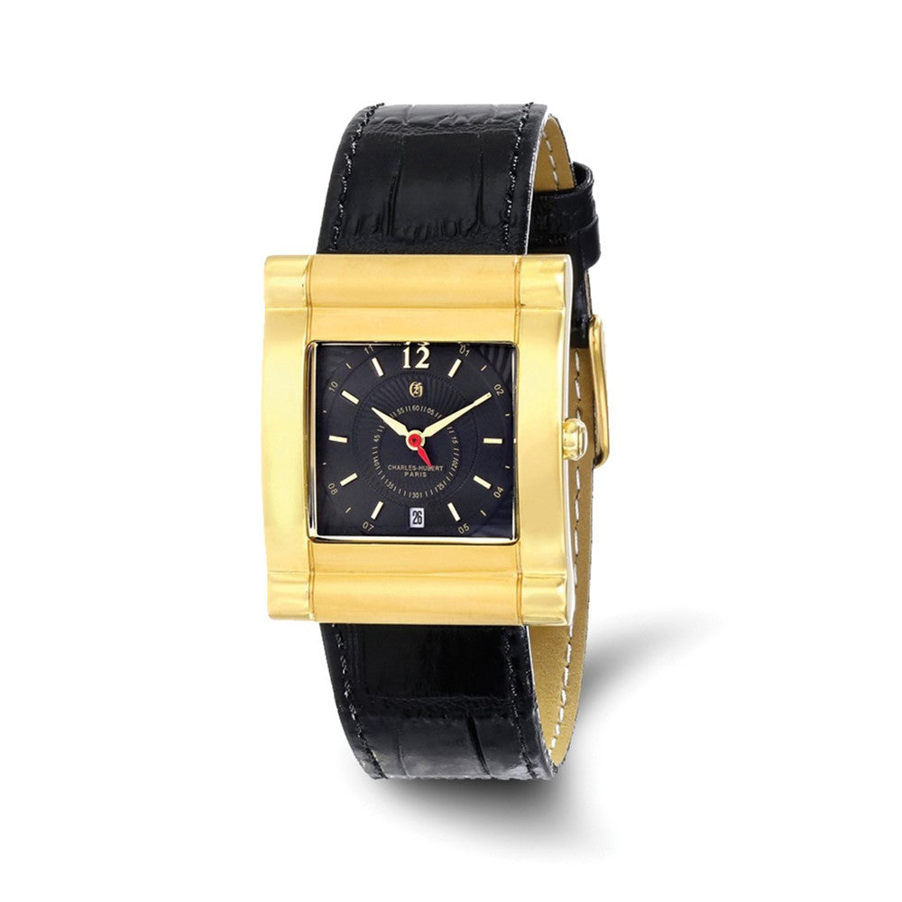 Charles Hubert Ladies IP-plated Stnlss Leather Band 29x35mm Watch, Item W8681 by The Black Bow Jewelry Co.