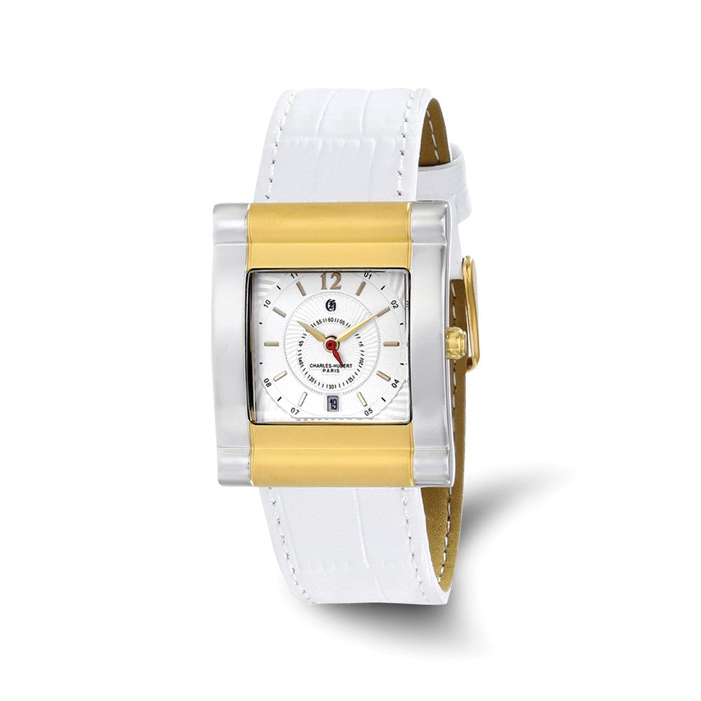 Charles Hubert Ladies IP 2-Tone Stnlss Leather Band 29x35mm Watch, Item W8683 by The Black Bow Jewelry Co.