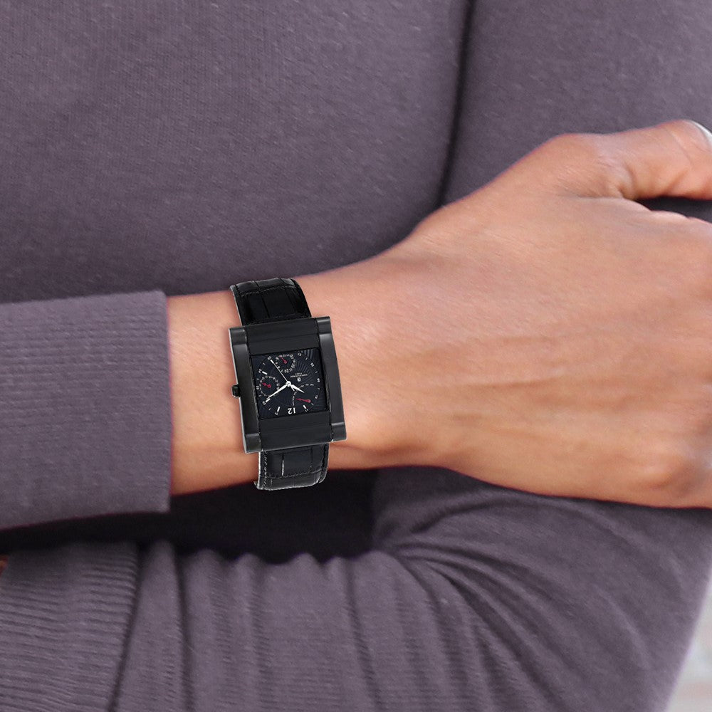 Alternate view of the Charles Hubert Mens IP Black Stnlss Leather Band 35x43mm Watch by The Black Bow Jewelry Co.