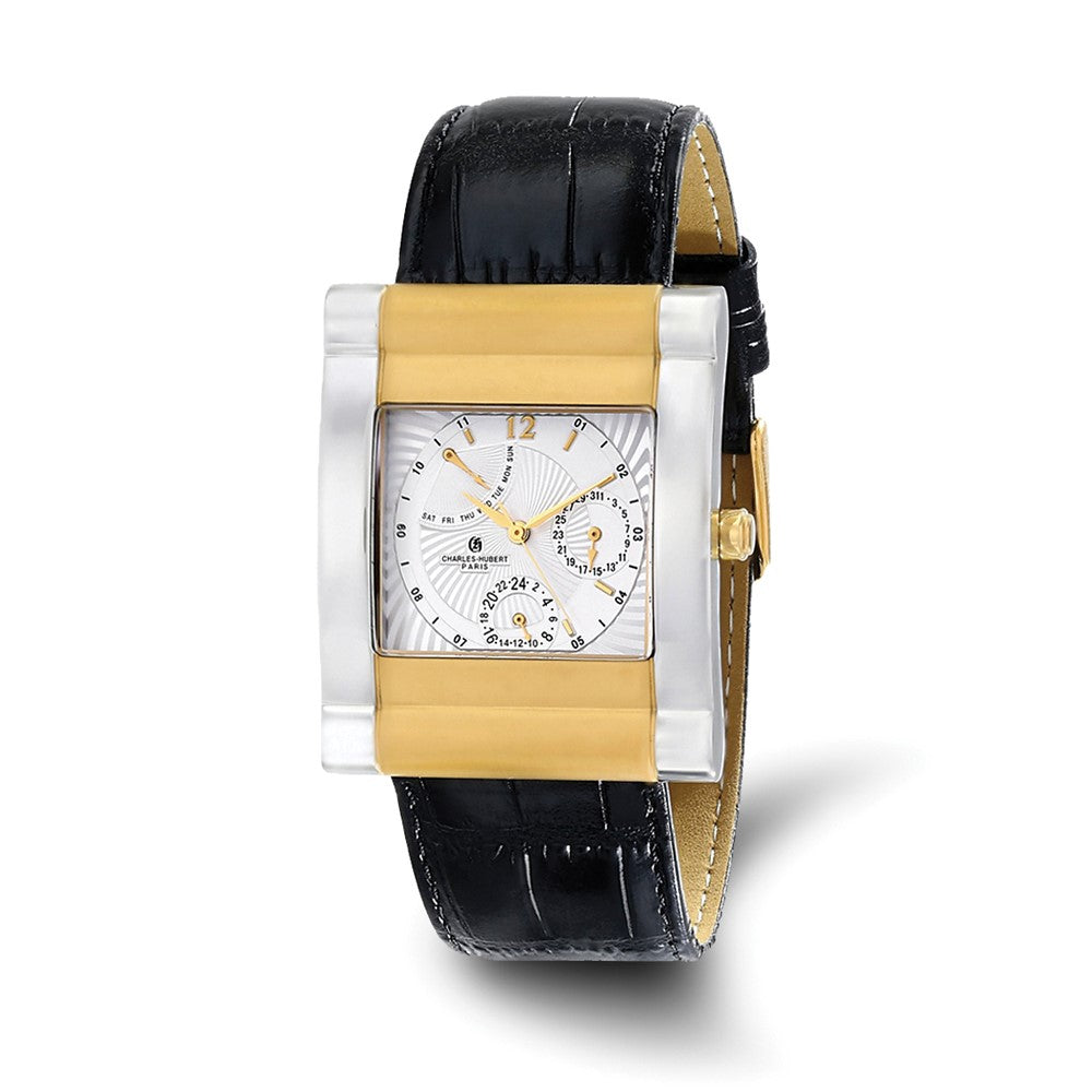 Charles Hubert Mens IP 2-Tone Stnlss Leather Band 35x43mm Watch, Item W8686 by The Black Bow Jewelry Co.