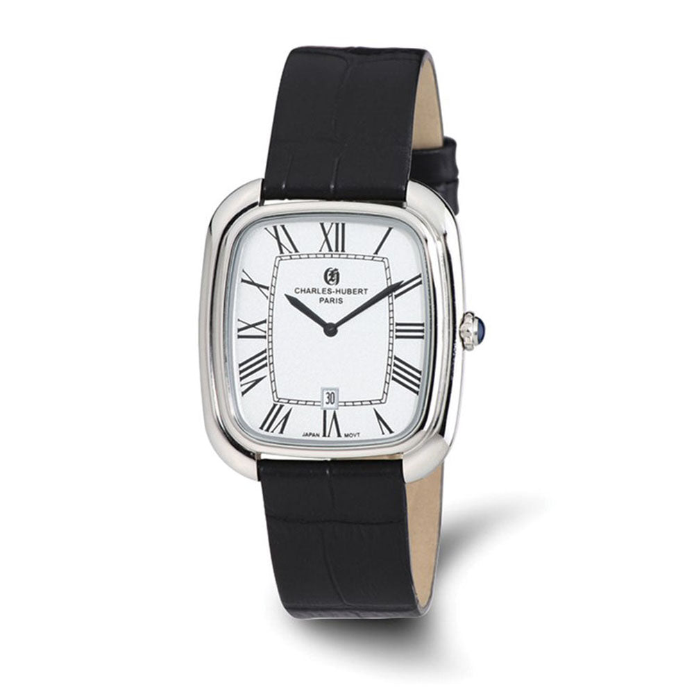 Charles Hubert Ladies Square Face Black Leather Band Watch, Item W8688 by The Black Bow Jewelry Co.