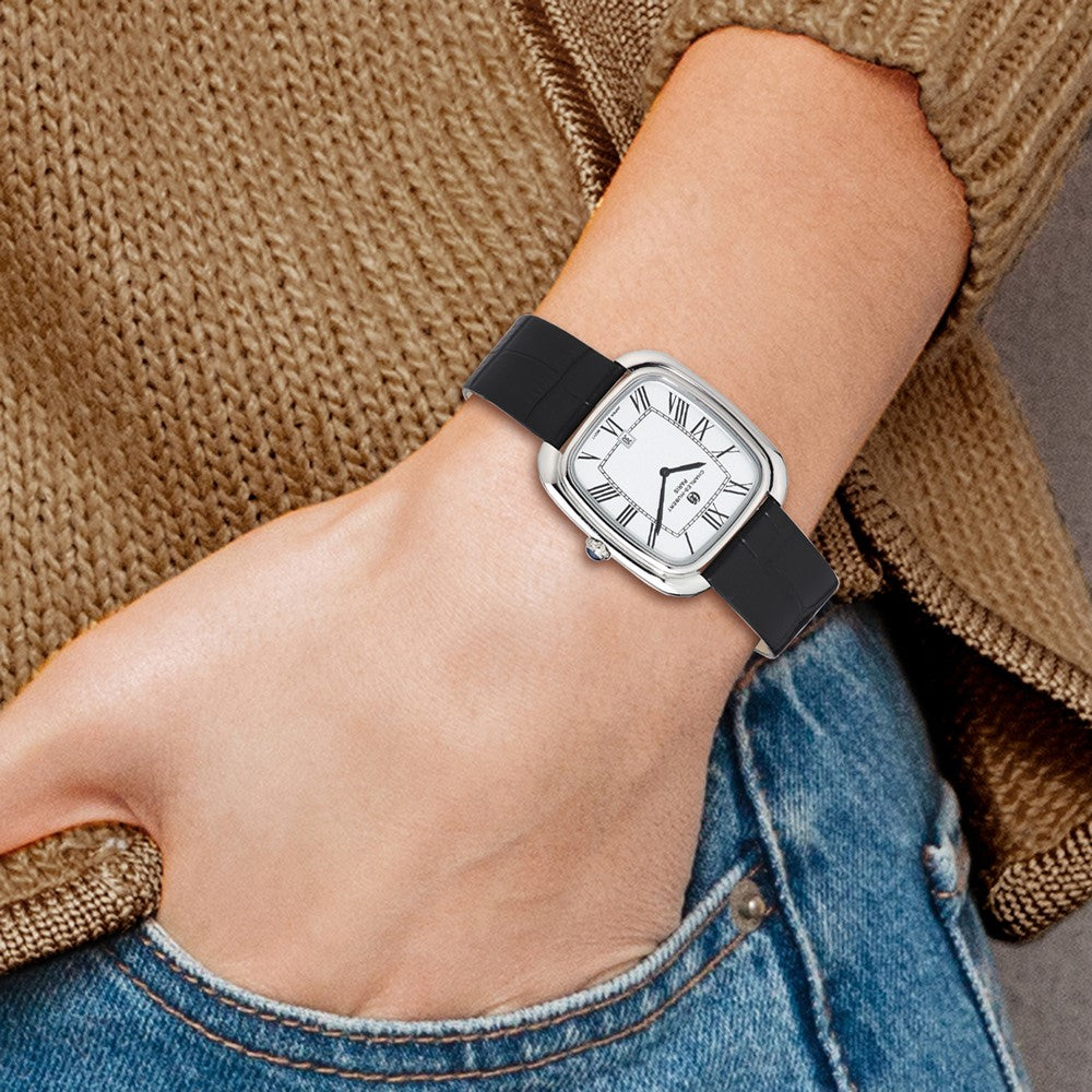 Alternate view of the Charles Hubert Ladies Square Face Black Leather Band Watch by The Black Bow Jewelry Co.