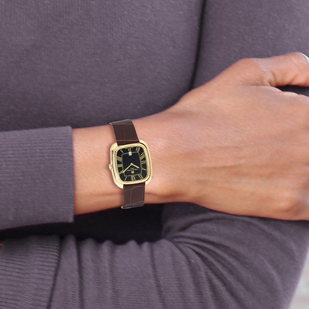 Alternate view of the Charles Hubert Mens IP-plated Black Square Leather Band Watch by The Black Bow Jewelry Co.