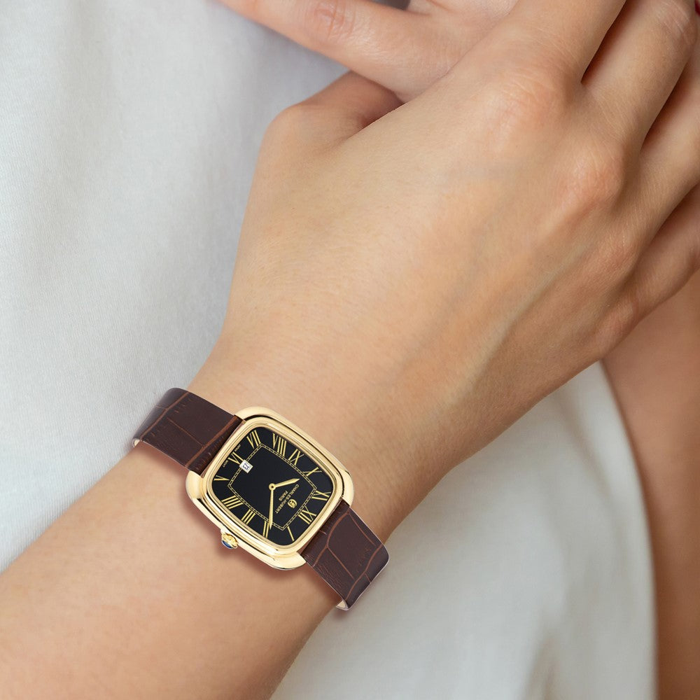 Alternate view of the Charles Hubert Ladies IP-plated Black Square Leather Band Watch by The Black Bow Jewelry Co.