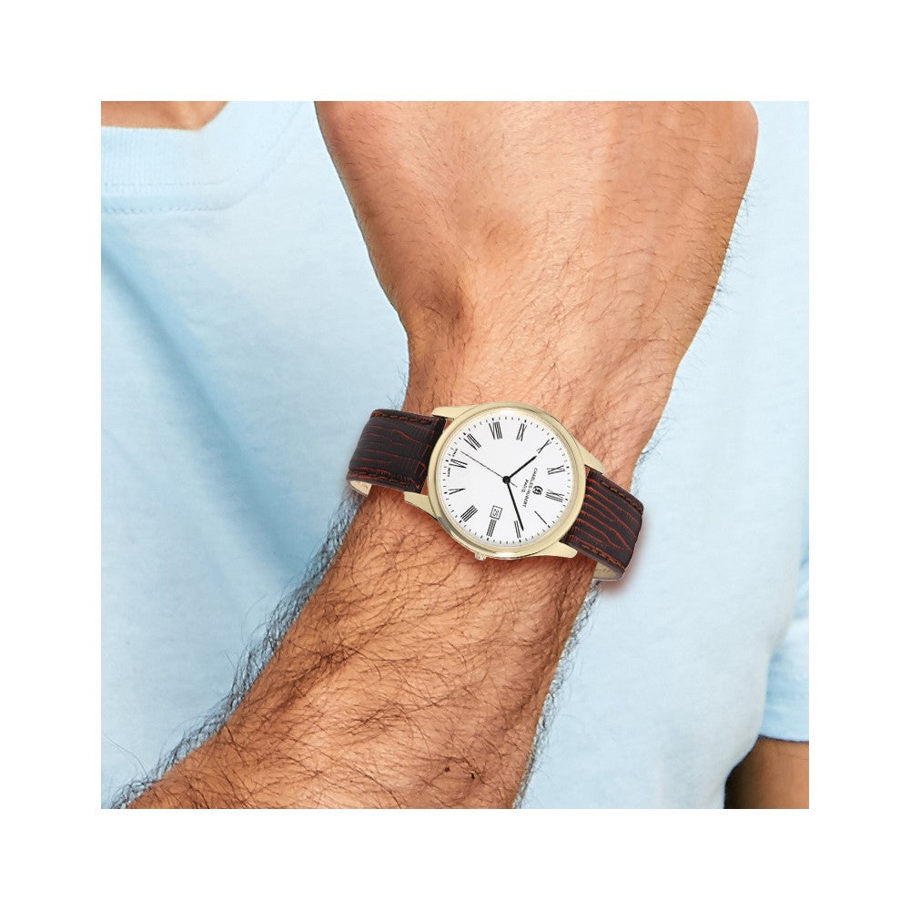 Alternate view of the Charles Hubert Mens IP-plated Stainless Leather Band 43mm Watch by The Black Bow Jewelry Co.