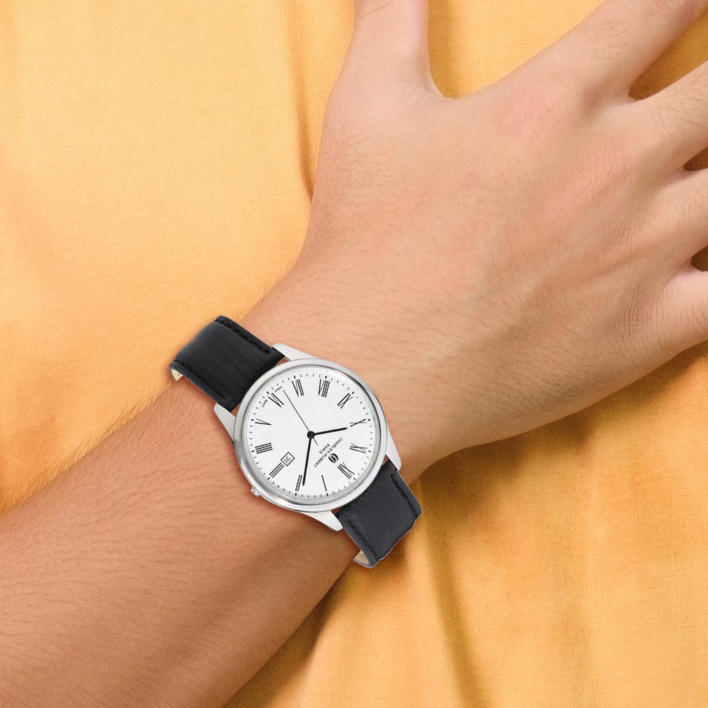 Alternate view of the Charles Hubert Mens Stainless Leather Band 43mm Watch by The Black Bow Jewelry Co.