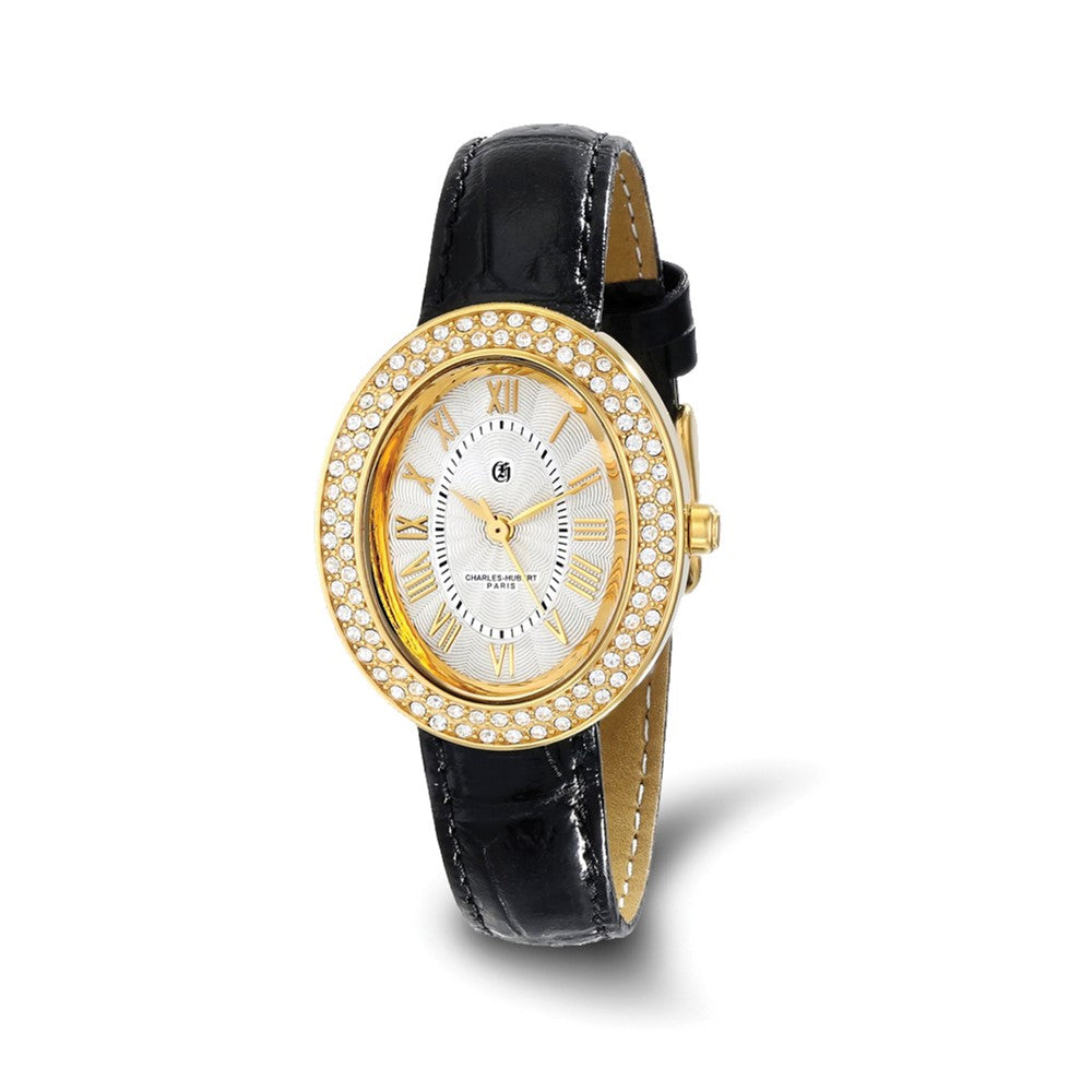 Charles Hubert Ladies IP-plated Stnlss Leather Band 29x34mm Watch, Item W8711 by The Black Bow Jewelry Co.