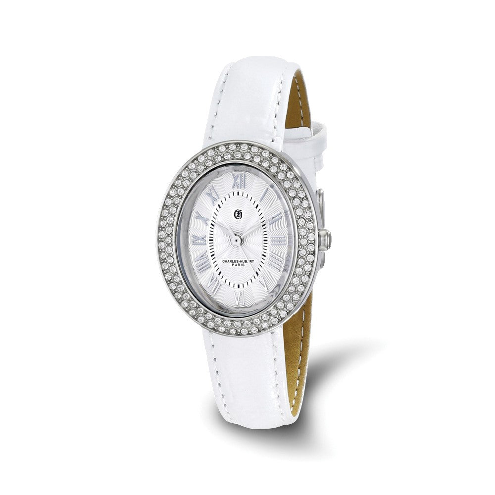 Charles Hubert Ladies Stainless Leather Band 29x34mm Watch, Item W8712 by The Black Bow Jewelry Co.