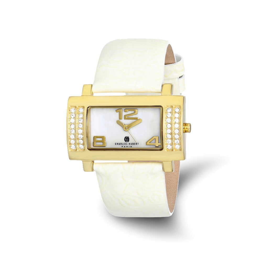 Charles Hubert Ladies Stainless White Leather 40x23mm Watch, Item W8715 by The Black Bow Jewelry Co.