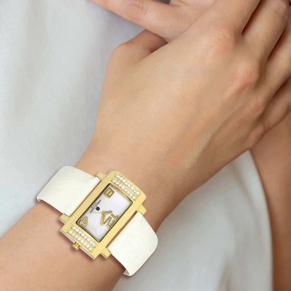 Alternate view of the Charles Hubert Ladies Stainless White Leather 40x23mm Watch by The Black Bow Jewelry Co.