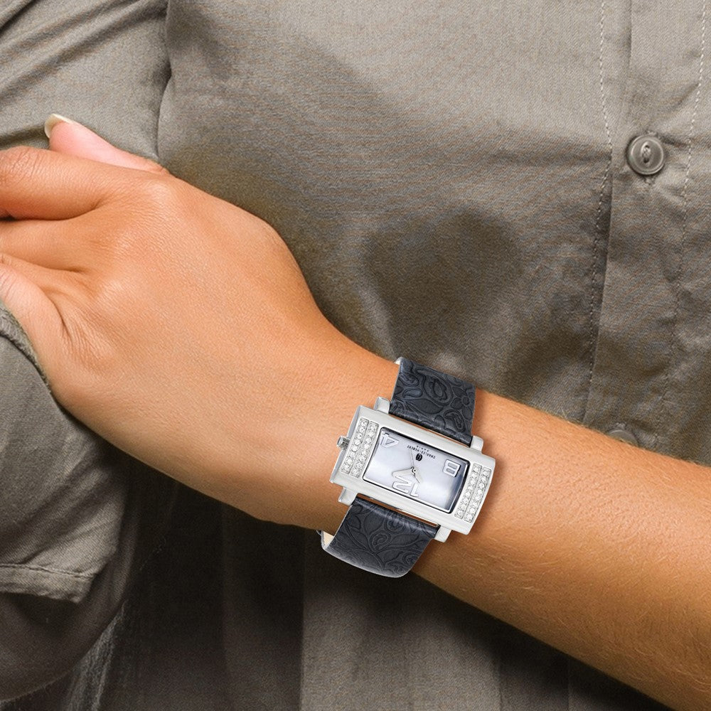 Alternate view of the Charles Hubert Ladies Stainless MOP Dial Black Leather 40x23mm Watch by The Black Bow Jewelry Co.
