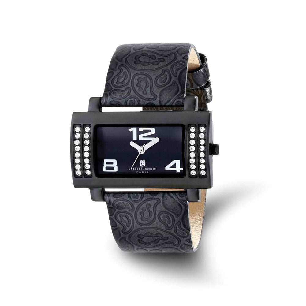 Charles Hubert Ladies Stainless Black Dial & Leather 40x23mm Watch, Item W8718 by The Black Bow Jewelry Co.