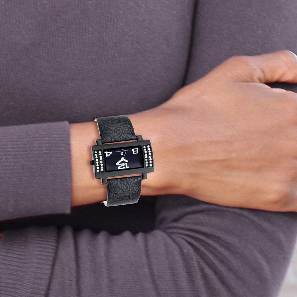 Alternate view of the Charles Hubert Ladies Stainless Black Dial & Leather 40x23mm Watch by The Black Bow Jewelry Co.