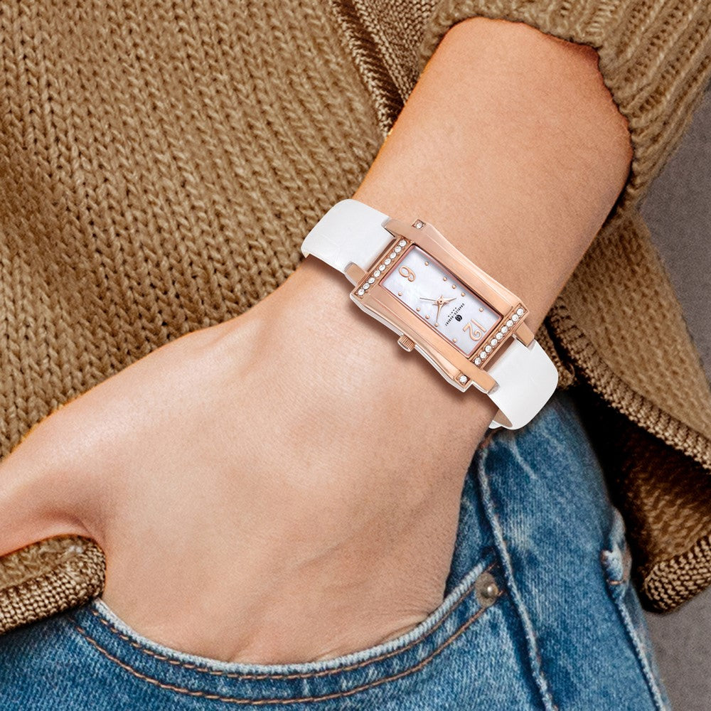 Alternate view of the Charles Hubert Ladies IP Rose Stainless White Leather 23x32mm Watch by The Black Bow Jewelry Co.