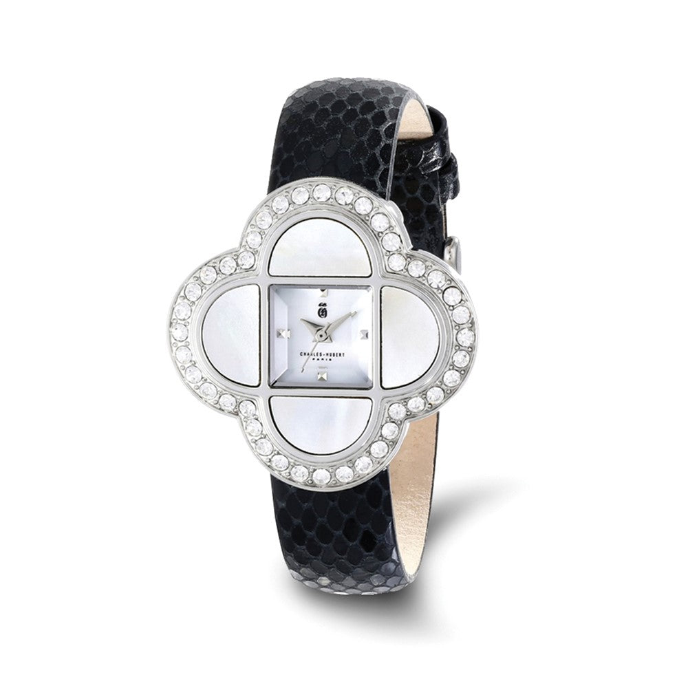 Charles Hubert Ladies Stainless Black Leather Band 36x36mm Watch, Item W8722 by The Black Bow Jewelry Co.