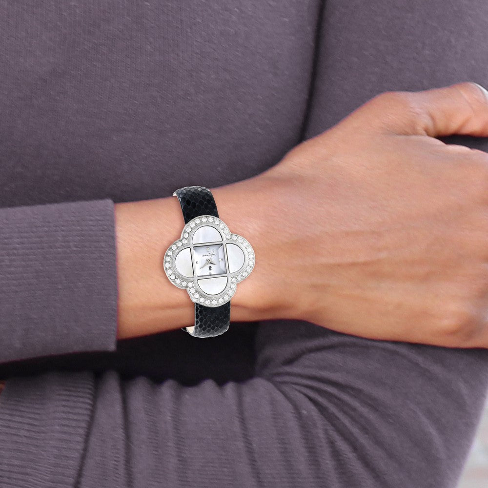 Alternate view of the Charles Hubert Ladies Stainless Black Leather Band 36x36mm Watch by The Black Bow Jewelry Co.