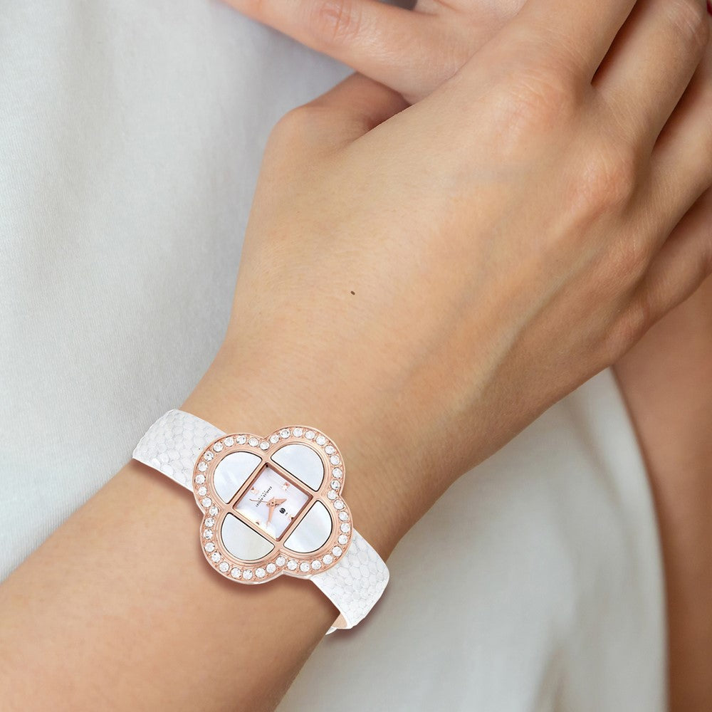 Alternate view of the Charles Hubert Ladies IP Rose Stainless White Leather Band 36mm Watch by The Black Bow Jewelry Co.