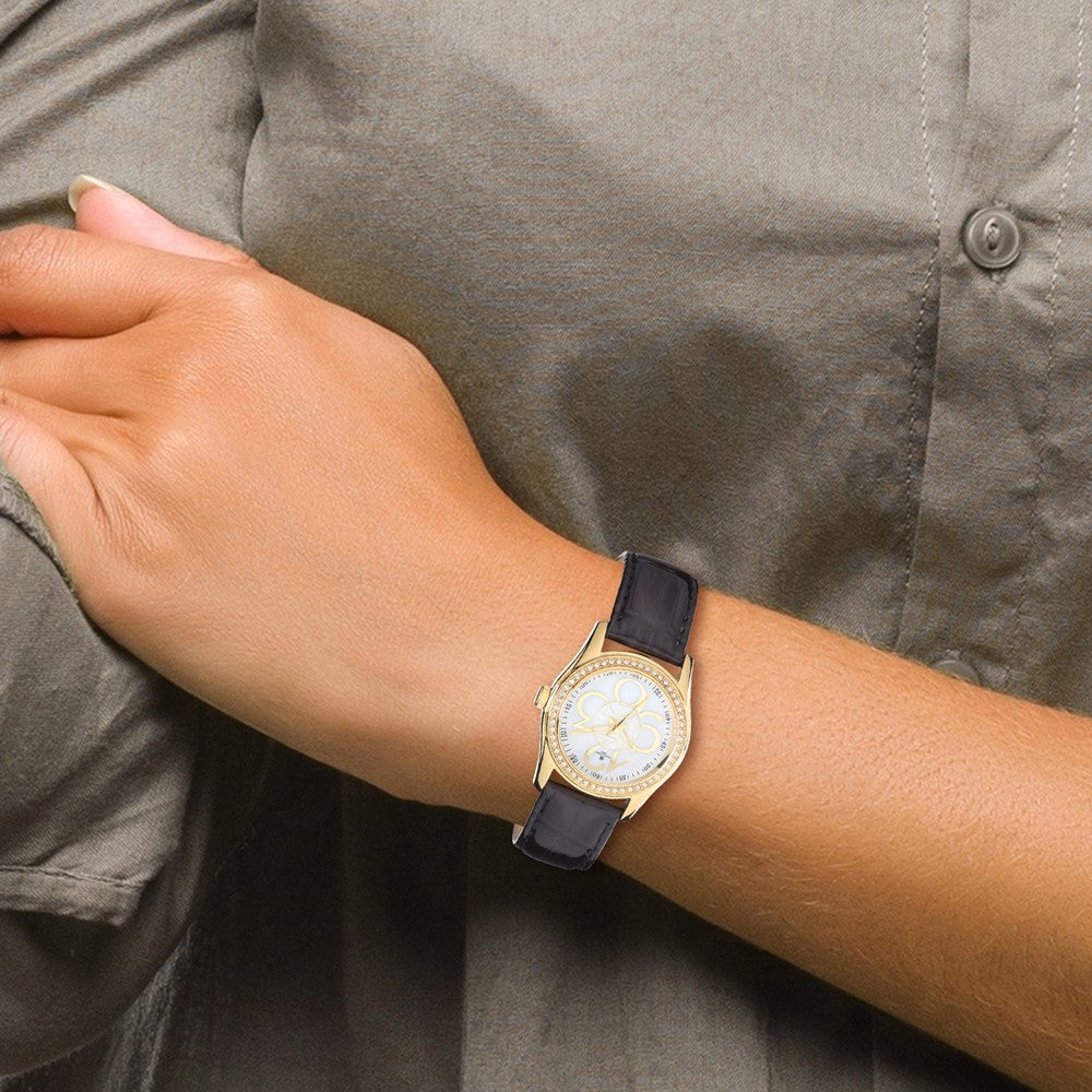 Alternate view of the Charles Hubert Ladies IP-plated Crystal Bezel Black Leather Watch by The Black Bow Jewelry Co.