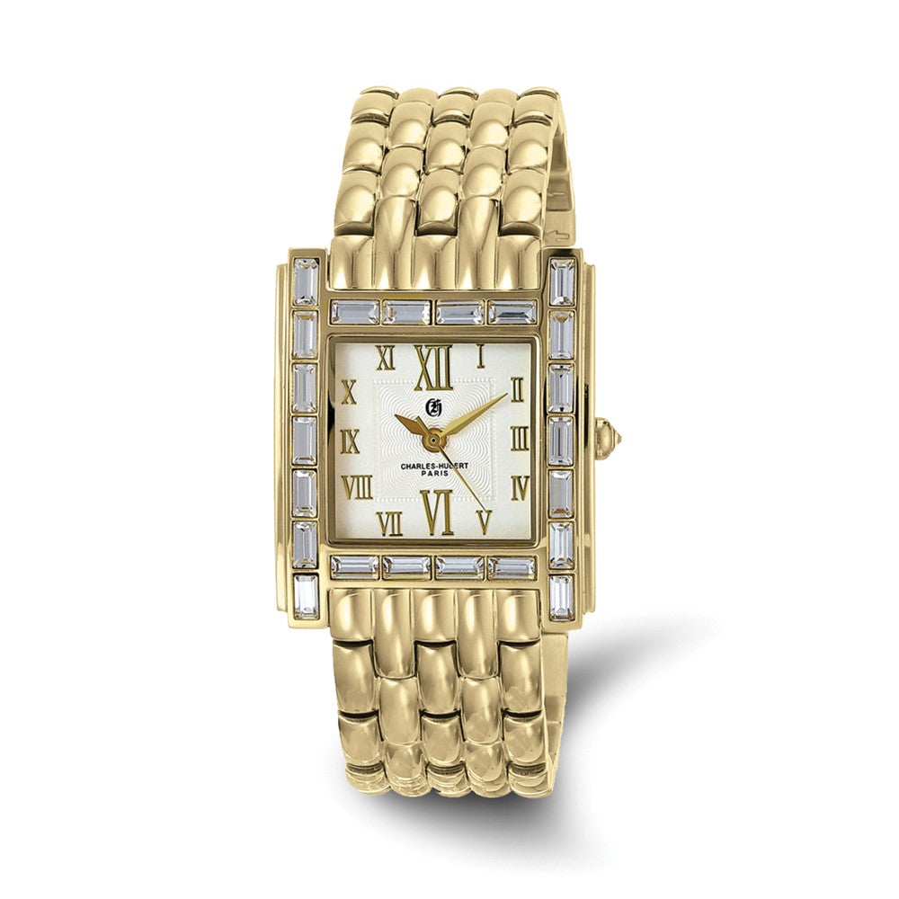 Charles Hubert Ladies Stainless plated Crystal Bezel 27 x 32mm Watch, Item W8729 by The Black Bow Jewelry Co.