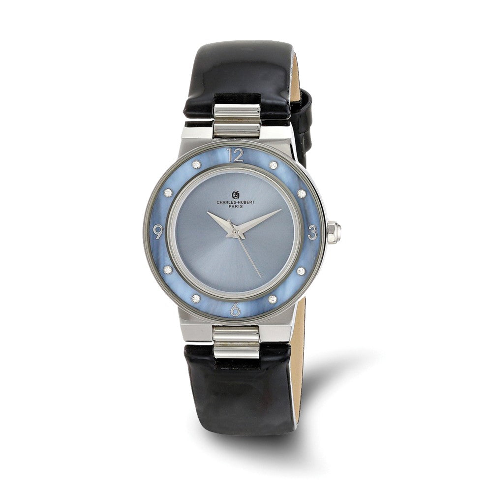 Charles Hubert Ladies Stainless Blue Mother of Pearl 32mm Watch, Item W8734 by The Black Bow Jewelry Co.