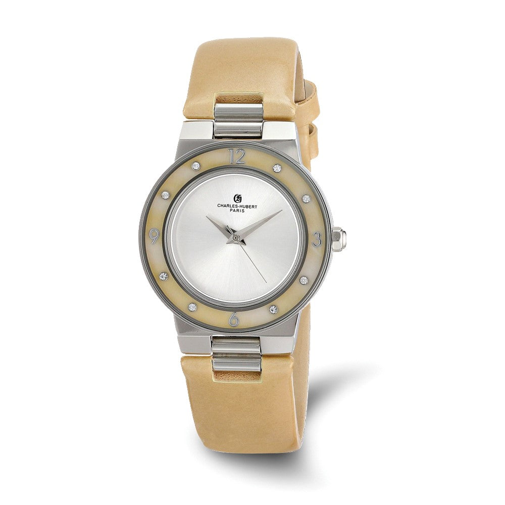 Charles Hubert Ladies Stainless Beige Mother of Pearl 32mm Watch, Item W8735 by The Black Bow Jewelry Co.