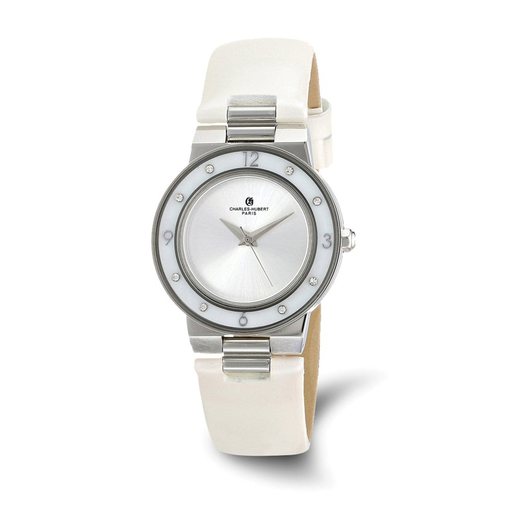 Charles Hubert Ladies Stainless White Mother of Pearl 32mm Watch, Item W8736 by The Black Bow Jewelry Co.