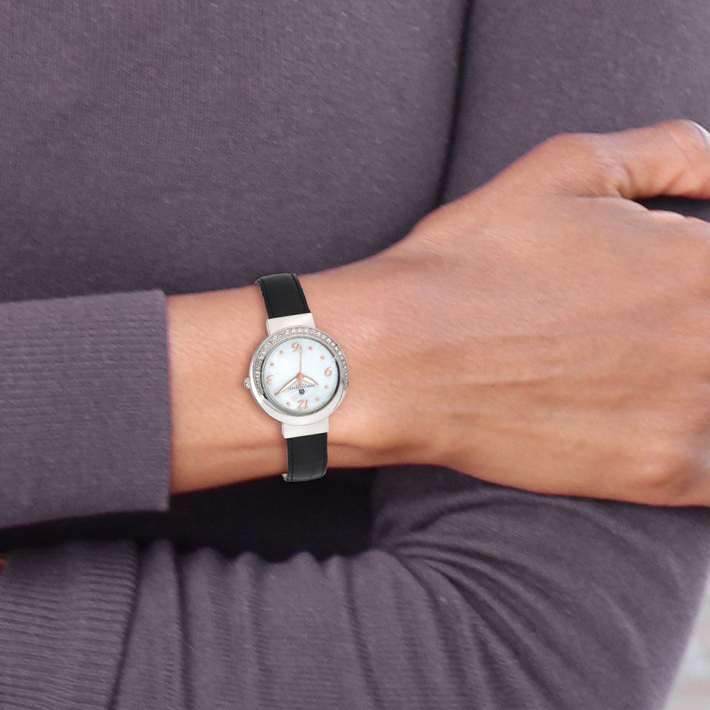 Alternate view of the Charles Hubert Ladies Stainless Steel Black Leather Band 38mm Watch by The Black Bow Jewelry Co.