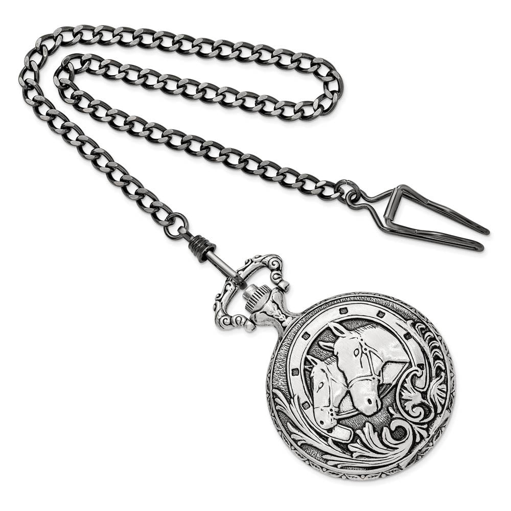 Alternate view of the Charles Hubert Antiqued Finish Horses Pocket Watch by The Black Bow Jewelry Co.