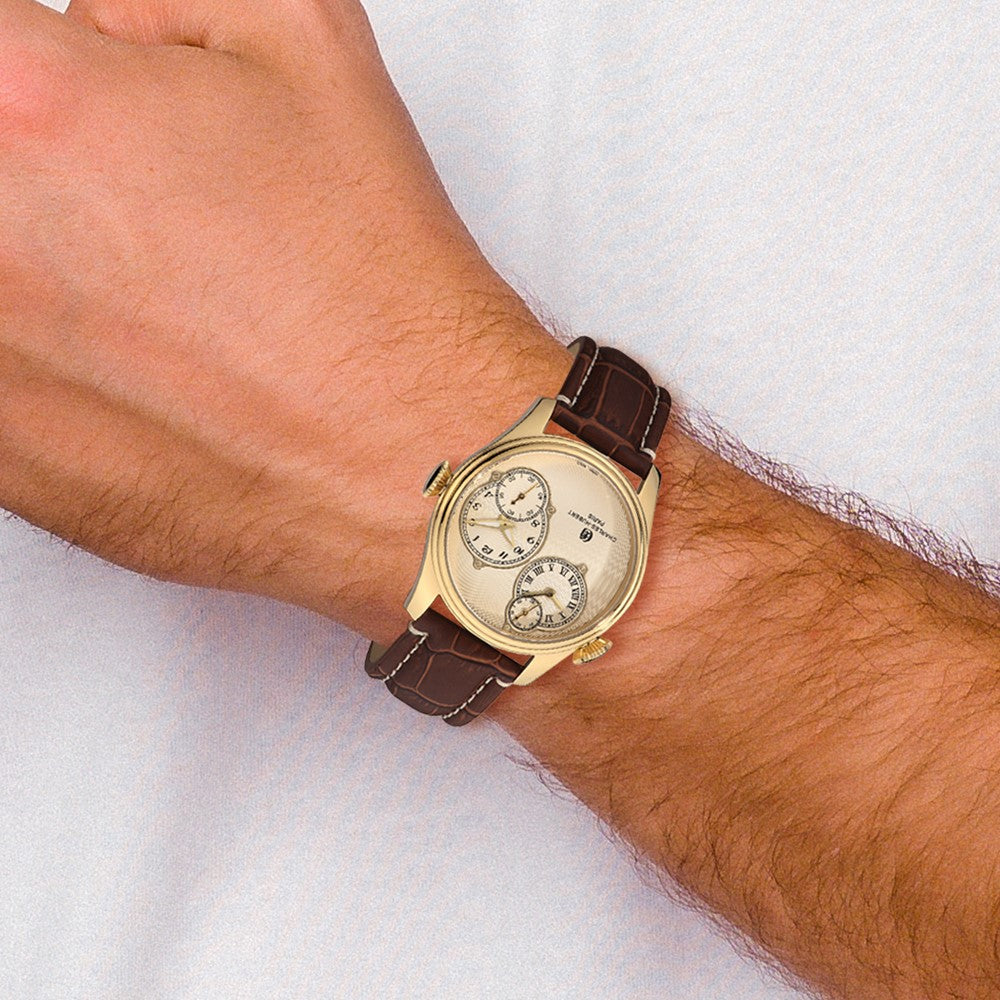 Alternate view of the Charles Hubert Mens Stainless Steel Gold Dial Dual Time Watch by The Black Bow Jewelry Co.